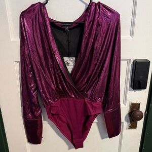 Sage + Fig magenta Metallic Long-Sleeve Bodysuit